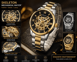 FORSINING Men’s Skeleton Automatic Mechanical Watch – Stainless Steel