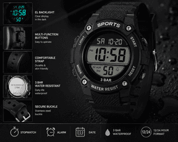 Men’s Digital Sports Watch – 3 BAR Water Resistant