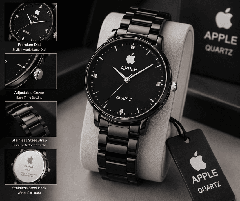 NAME Apple Quartz Black Stainless Steel Watch